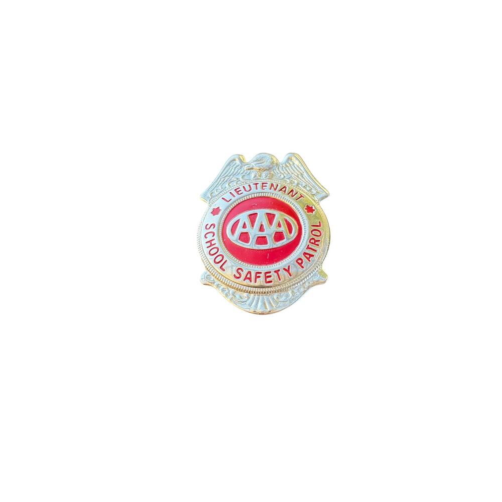 Vintage AAA Lieutenant School Safety Patrol Badge Silver w/ Blue Pinback 2 1/2